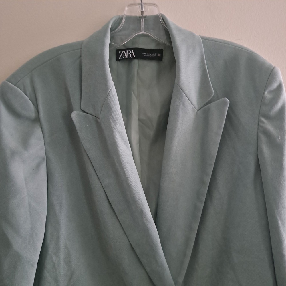 Zara Womens Sage Green Double Breasted Oversized Blazer Jacket Size M - Picture 5 of 13